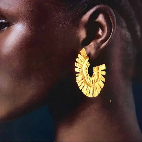 Zara Gold Flat Hoop Earrings - Picture 6 of 15